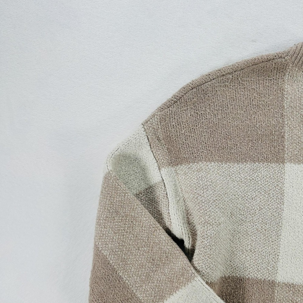 Christian Siriano Sweater Womens Medium Beige Plaid Crewneck Knit Pullover Soft - Picture 12 of 16